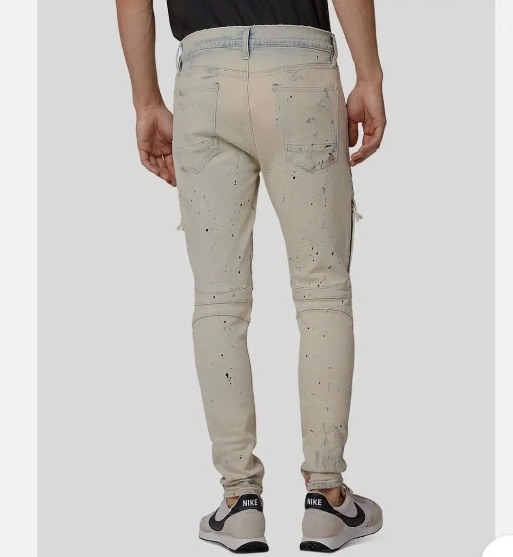 Hudson Jeans Men's 32x32 Zack Moto Skinny Fit Jeans Paint Splatter
